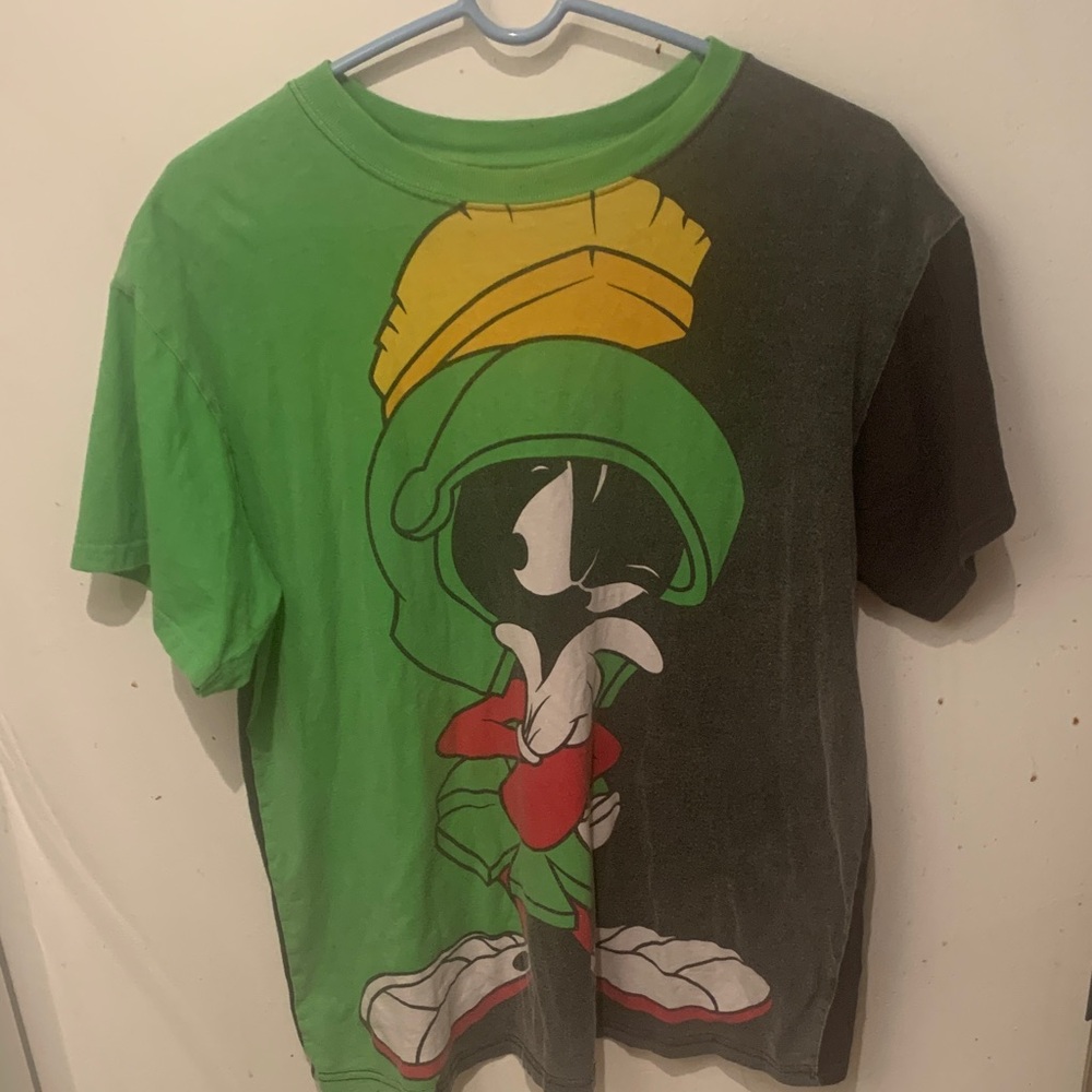 Looney Tunes Green and Black Marvin the Martian 100% Cotton Crewneck T SZ L Slim